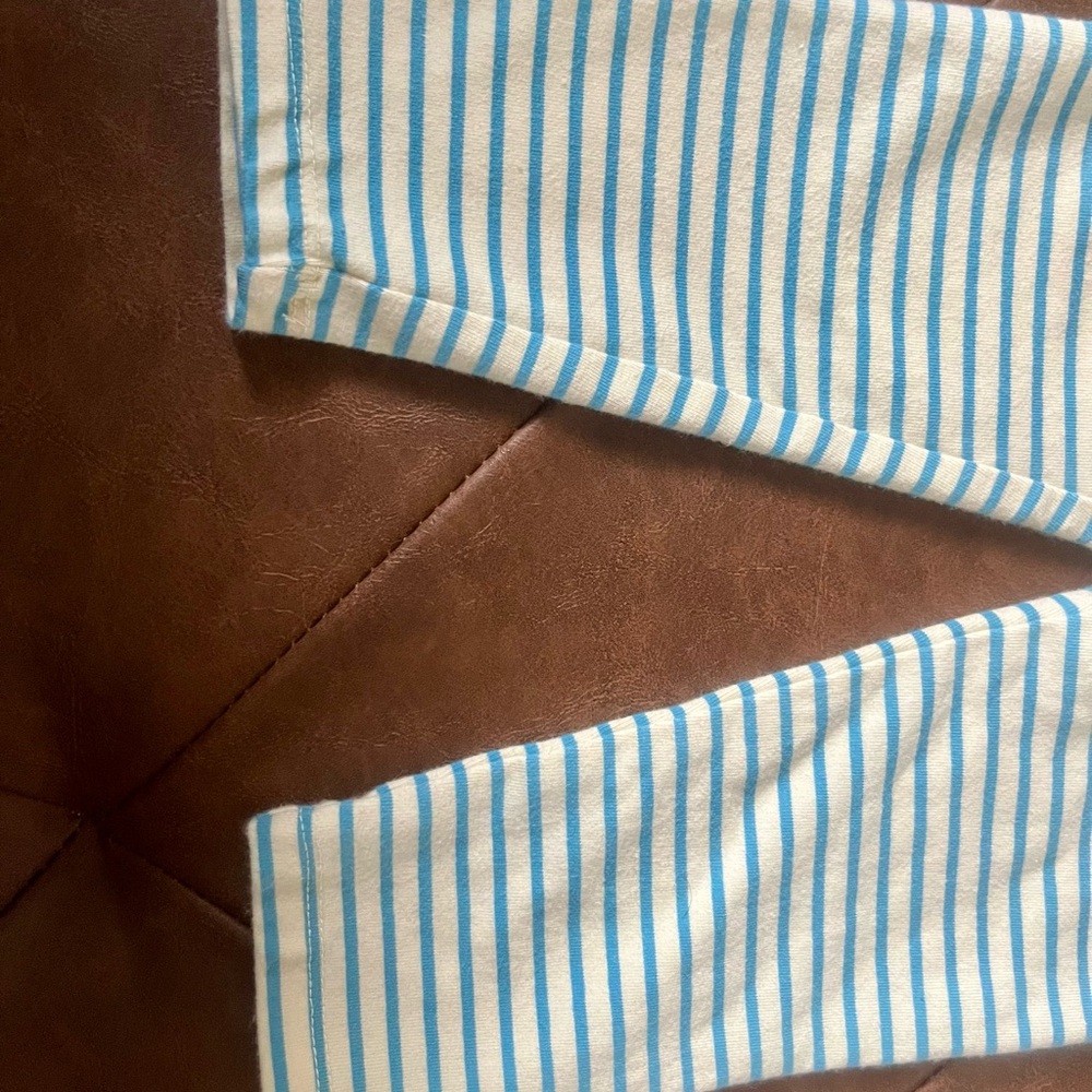 Hanna Andersson Blue and Cream Leggings with Stripes Size 12-18 Months - Picture 6 of 7